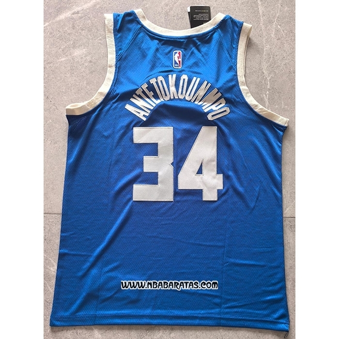 Camiseta Milwaukee Bucks Giannis Antetokounmpo #34 Ciudad 2024-25 Azul